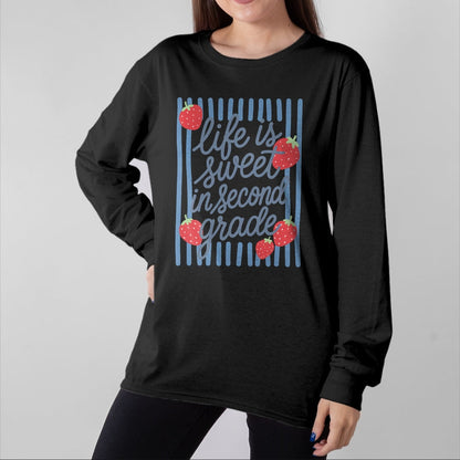 Best Teacher Shirt, Funny Teacher UnisexT-Shirt/Hoodie/Sweatshirt HLT00 - Striped Life is Sweet in Second Grade Strawberries Teacher T-Shirt