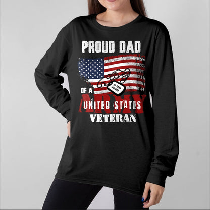 Gift for Dad Shirt, Funny Dad Unisex T-Shirt/Hoodie/Sweatshirt HLT00 – Proud Dad Of A Army Veteran American Flag Father Military T-Shirt
