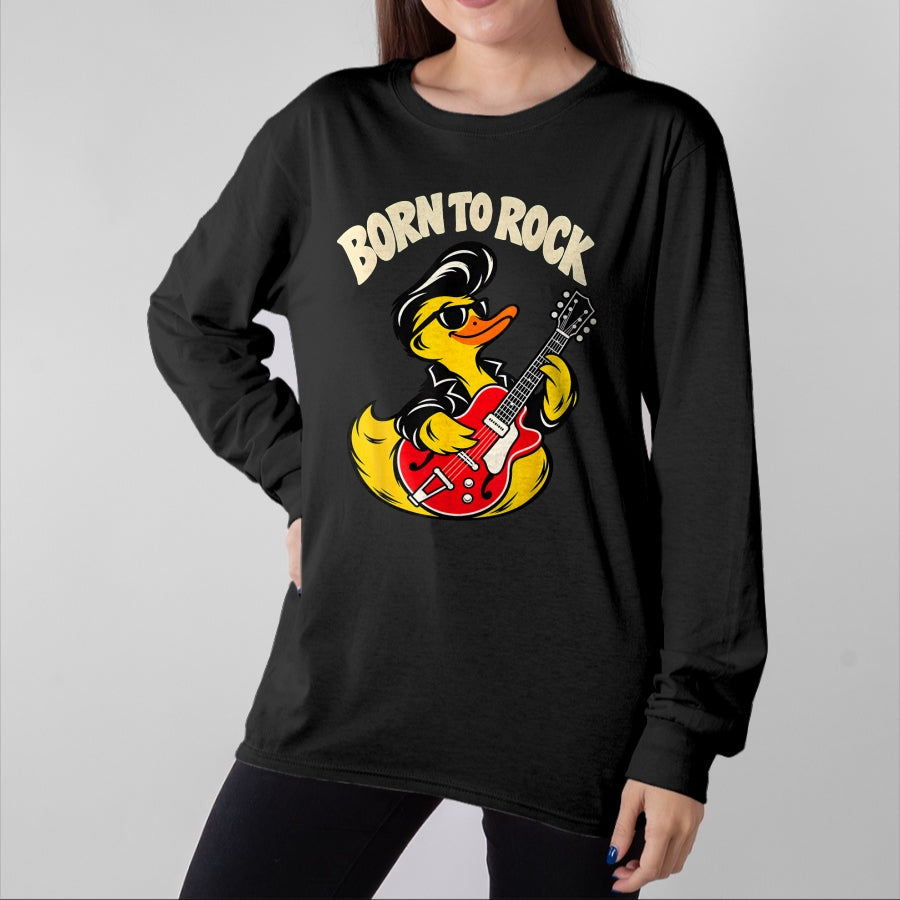 Guitar Lover Shirt, Funny Guitar UnisexT-Shirt/Hoodie/Sweatshirt HLT00 - Born Rock to 50s Rubber Ducky Playing Guitar Toddler Boys T-Shirt