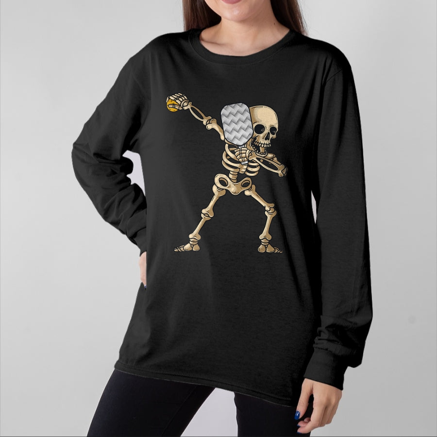 Funny Pickleball Shirt, Pickleball Lover Unisex T-Shirt/Hoodie/Sweatshirt HLT00 - Halloween Pickleball Costume Dabbing Skeleton Pickleballer T-Shirt