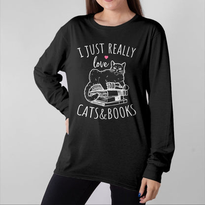 Cat Love Shirt, Funny Cat Lover Gift UnisexT-Shirt/Hoodie/Sweatshirt HLT00 - I Just Really Love Reading Books And Cats Funny Cat And book T-Shirt