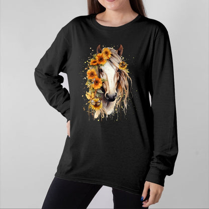 Best Horse Lover Shirt , Funny Horse UnisexT-Shirt/Hoodie/Sweatshirt HLT00 - Sunflower Horse Portrait CowGirl Equestrian Horseback Riding T-Shirt