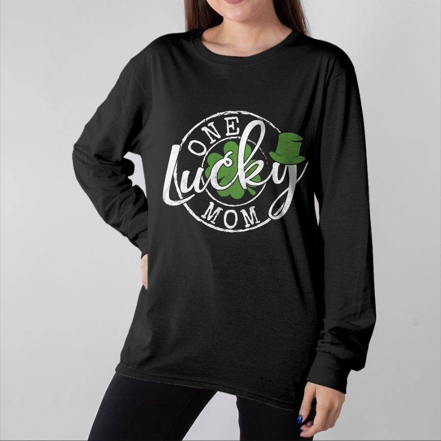 Gift for Mom Shirt, Funny Mom Unisex T-Shirt/Hoodie/Sweatshirt HLT00 - One Lucky Mom Funny Mother Irish Clovers St Patricks Day T-Shirt