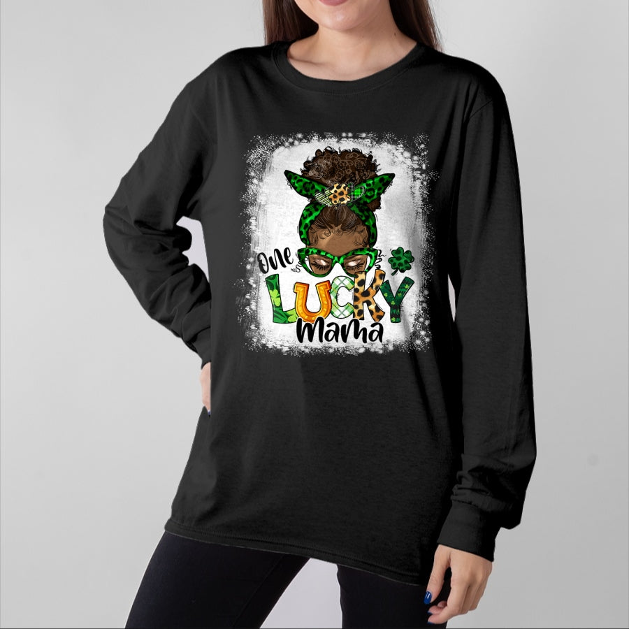 Gift for Mom Shirt, Funny Mom Unisex T-Shirt/Hoodie/Sweatshirt HLT00 - One Lucky Mama Mom Mother African American St Patrick's Day T-Shirt