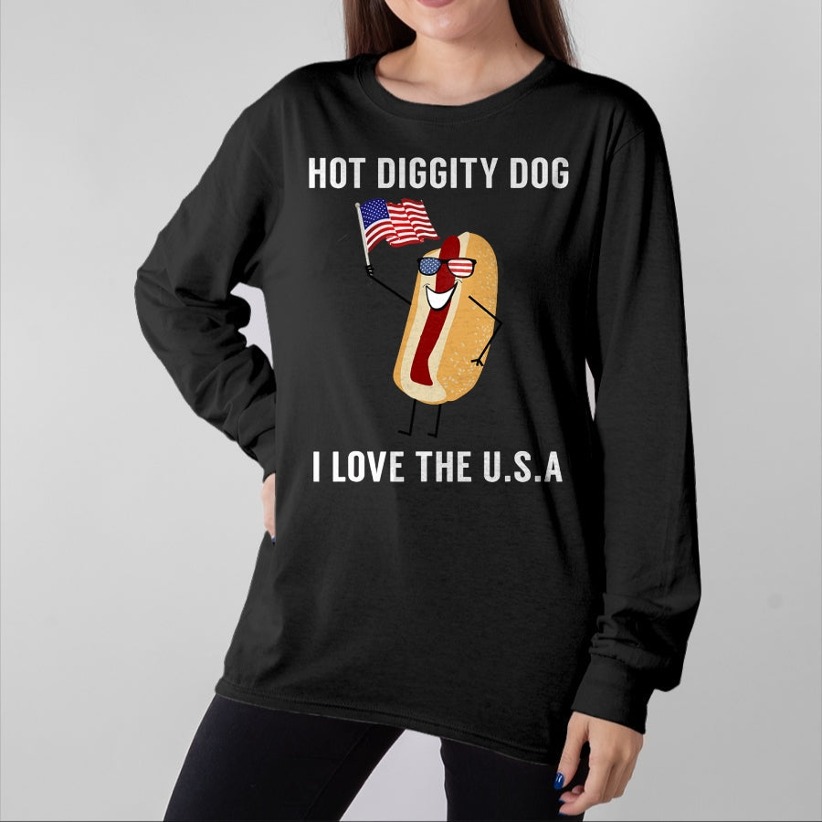 Dog Love Shirt, Dog Lover Gift T-Shirt/Hoodie/Sweatshirt HLT00 - Hot Diggity Dog I Love USA - Funny Fourth of July T-Shirt