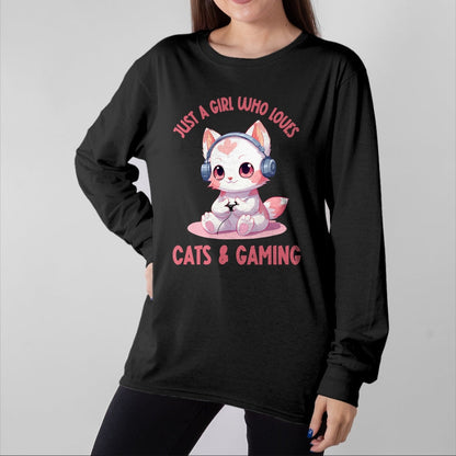 Cat Love Shirt, Funny Cat Lover Gift UnisexT-Shirt/Hoodie/Sweatshirt HLT00 - Just a Girl Who Loves Cats and Gaming Cute Kawaii Kitten T-Shirt