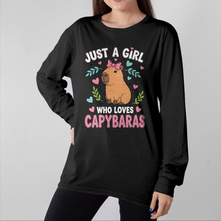 Cute Capybara Shirt, Funny Capybara Unisex T-Shirt/Hoodie/Sweatshirt HLT00 - Just a Girl who Loves Capybaras T-Shirt (3)