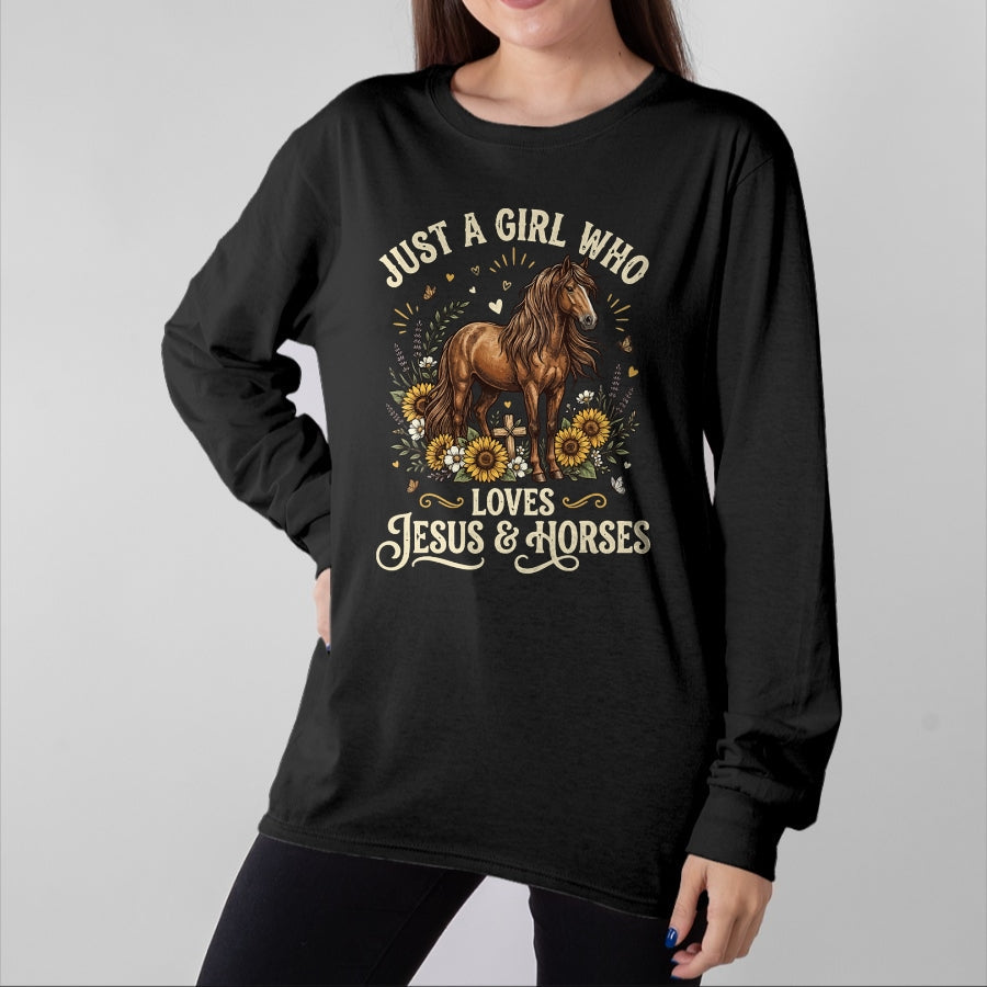 Best Horse Lover Shirt , Funny Horse UnisexT-Shirt/Hoodie/Sweatshirt HLT00 - Just A Girl Who Loves Jesus and Horses T-Shirt (1)