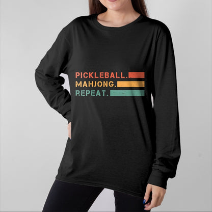 Funny Pickleball Shirt, Pickleball Lover Unisex T-Shirt/Hoodie/Sweatshirt HLT00 - Women's Pickleball Mahjong Repeat Sport Lover Gambling Chinese Game V-Neck T-Shirt