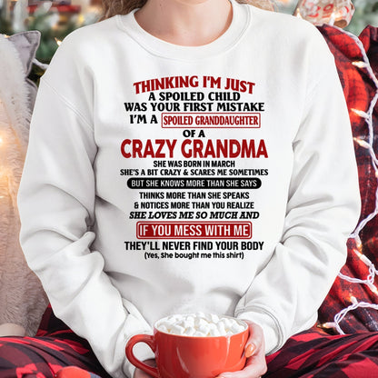 MARCH - I'M A SPOILED GRANDDAUGHTER OF A CRAZY GRANDMA - From Grandma - NINA03 (SKU-GMD1-NTT03)