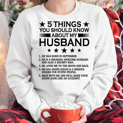 SEPTEMBER - 5 THINGS YOU SHOULD KNOW ABOUT MY HUSBAND - T SHIRT GIFT FROM HUSBAND - NINA09 (SKU2605-36-09)