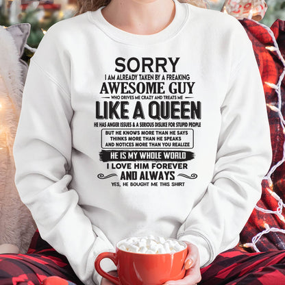 SORRY I AM ALREADY TAKEN BY A FREAKING AWESOME GUY - GIFT FOR WIFE FROM HUSBAND- NINA00 (SKU08-25-00)