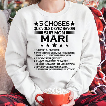 DÉCEMBRE - 5 CHOSES QUE VOUS DEVEZ SAVOIR SUR MON MARI - T-SHIRT CADEAU DU MARI - FR/NINA12 (SKU2605-257-12)