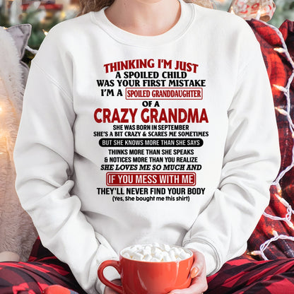 SEPTEMBER - I'M A SPOILED GRANDDAUGHTER OF A CRAZY GRANDMA - From Grandma - NINA09 (SKU-GMD1-NTT09)