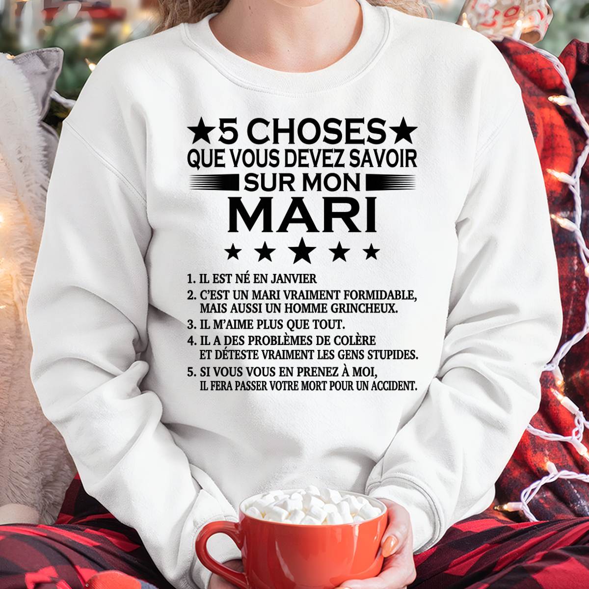 JANVIER - 5 CHOSES QUE VOUS DEVEZ SAVOIR SUR MON MARI - T-SHIRT CADEAU DU MARI - FR/NINA01 (SKU2605-257-01)