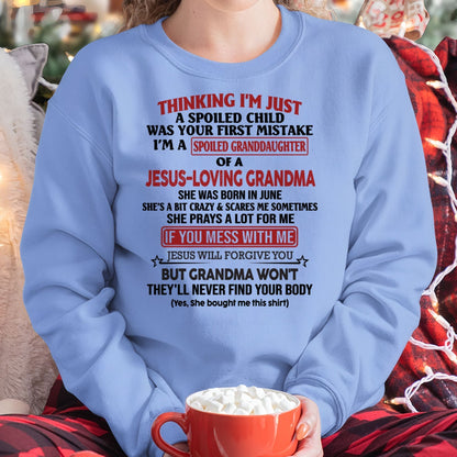 Christian Girl Shirt – Spoiled by Grandma June Edition – From Grandma to Granddaughter NINA06 (SKU07-181-06)