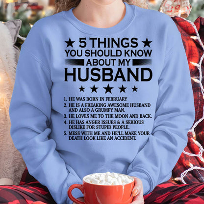 FEBRUARY - 5 THINGS YOU SHOULD KNOW ABOUT MY HUSBAND - T SHIRT GIFT FROM HUSBAND - NINA02 (SKU2605-36-02)