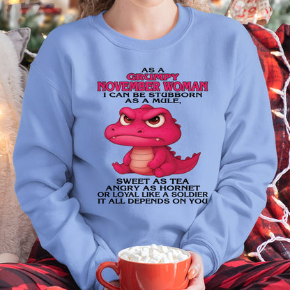 Born in November – Grumpy Woman Quote Funny Alligator Design, Stubborn Sweet Angry Loyal – FMA NINA11 (SKU09-31-11)