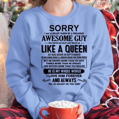 September - Sorry I am already taken by a freaking awesome guy - Gift for Wife From Husband - NINA09 (SKU-SRG-09)