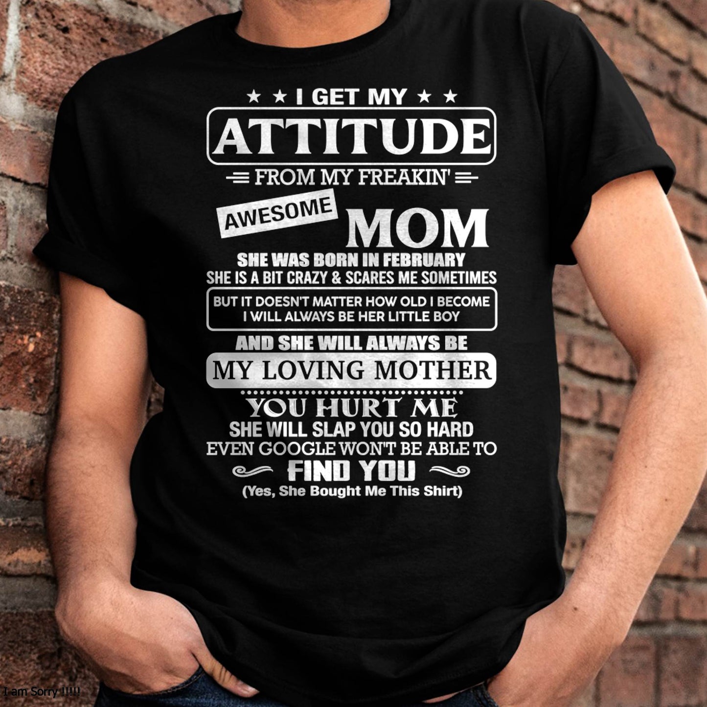FEBRUARY - I Get My Attitude From My Freakin' Awesome Mom Shirt - Perfect Gift for Your Son From Mom - NINA02 (SKU2607-09-02)