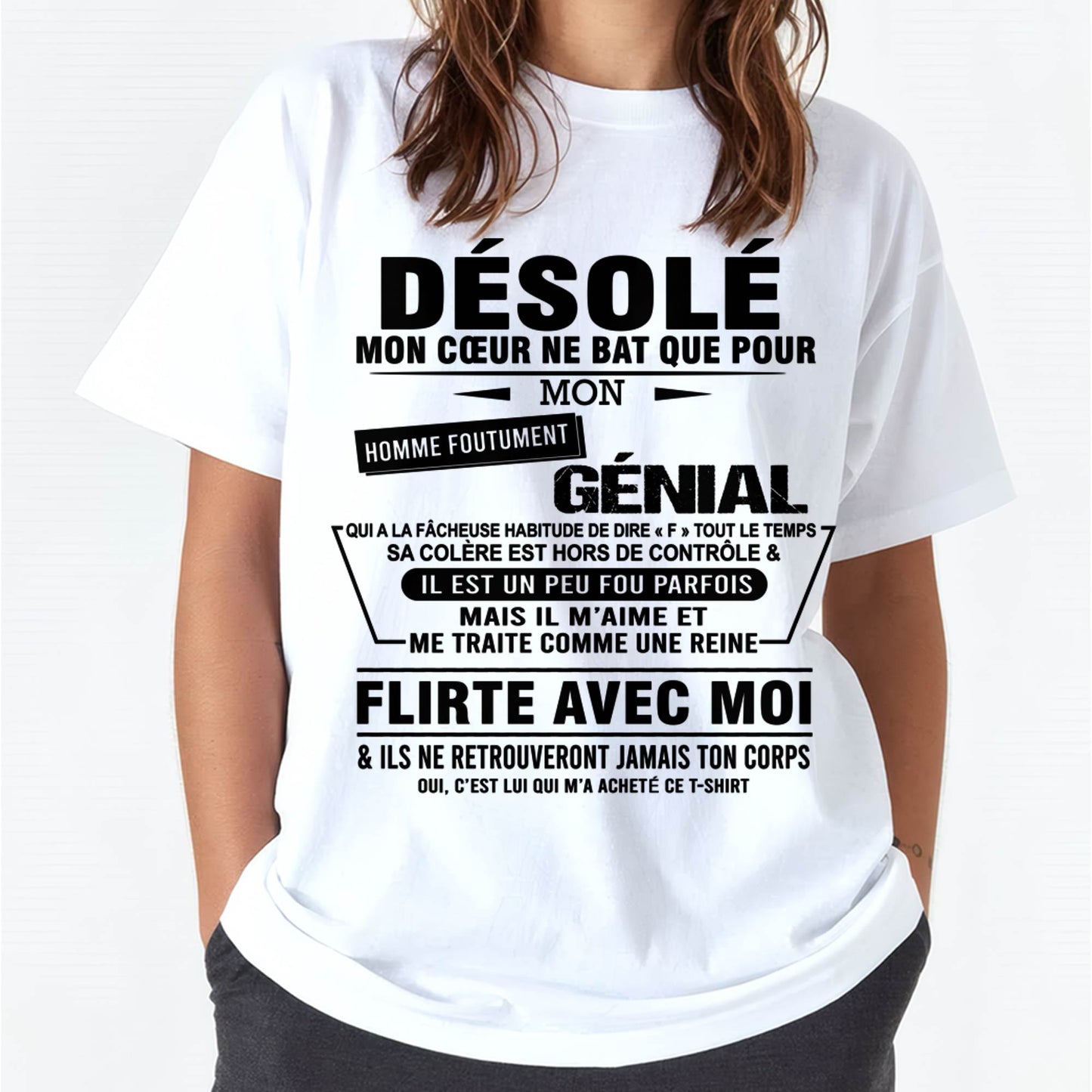 DÉSOLÉ MON CŒUR NE BAT QUE POUR MON HOMME FOUTUMENT GÉNIAL - DE SON MARI - FR00/NINA00 (SKU26T-01161-00)