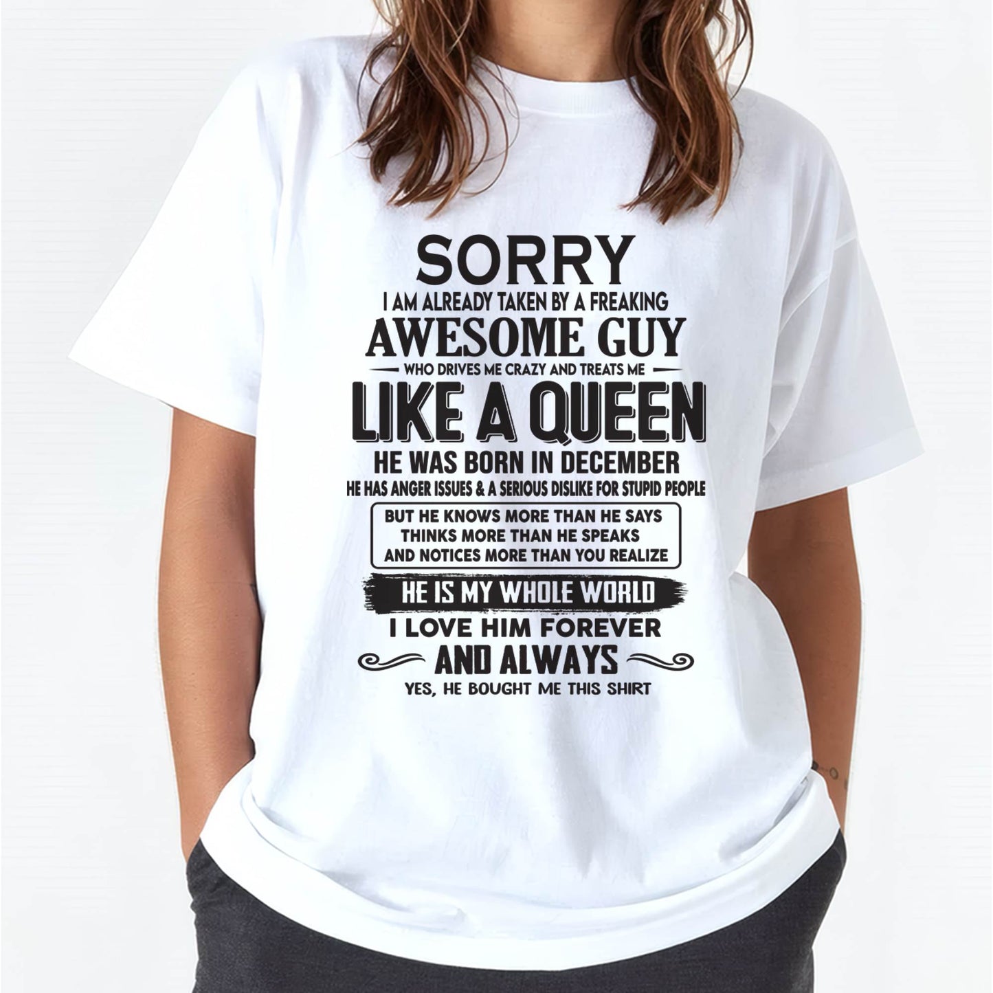 December - Sorry I am already taken by a freaking awesome guy - Gift for Wife From Husband - NINA12 (SKU08-25-12)