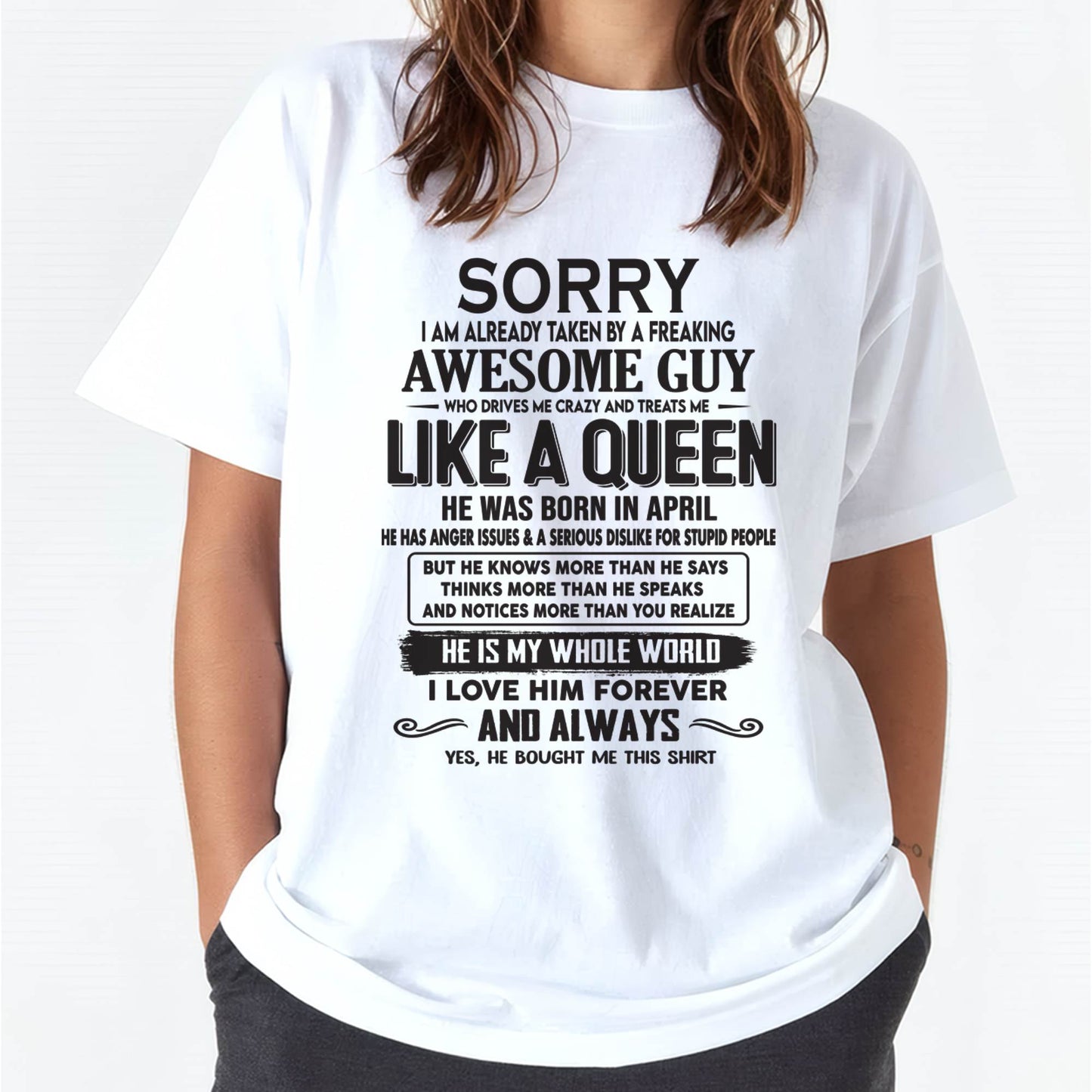 April - Sorry I am already taken by a freaking awesome guy - Gift for Wife From Husband - NINA04 (SKU08-25-04)