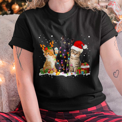 Christmas Shirts for Family, Funny christmas shirts, Christmas Unisex T-Shirt/Hoodie/Sweatshirt HLT00 - Santa Cat Light Gorgeous Reindeer Pajama Christmas Cat Lover T-Shirt