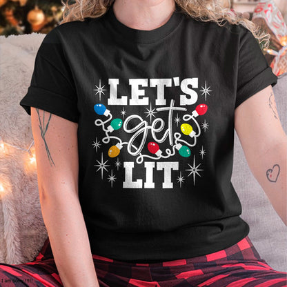 Let's Get Lit Drinking Santa Hat Christmas Lights Funny T-Shirt - Christmas Unisex T-Shirt/Hoodie/Sweatshirt - NINA00