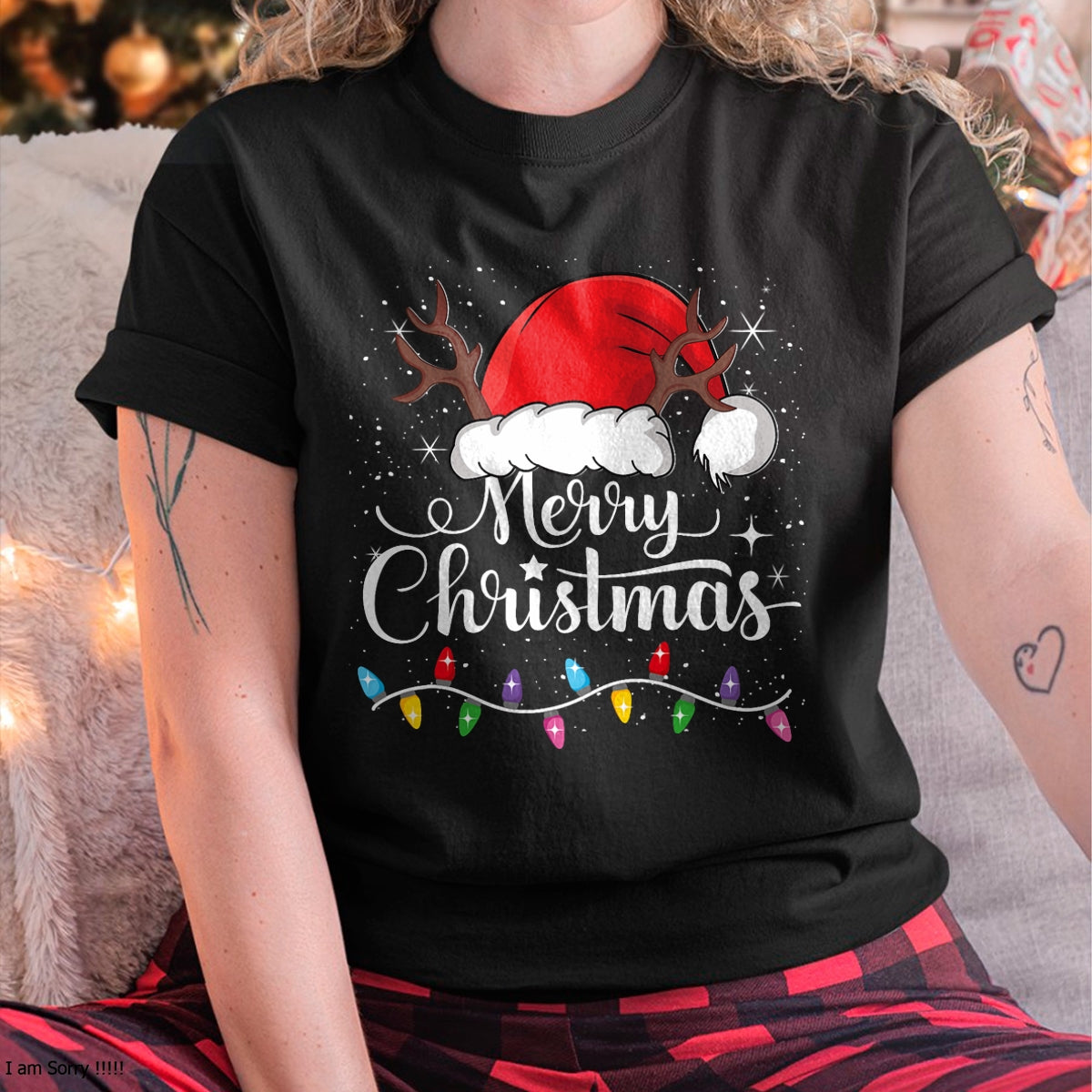 Merry Christmas Red Santa Hat Reindeer Xmas Family Men Women T-Shirt - Christmas Unisex T-Shirt/Hoodie/Sweatshirt - NINA00