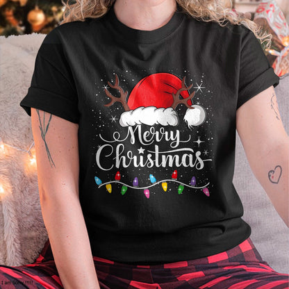 Merry Christmas Red Santa Hat Reindeer Xmas Family Men Women T-Shirt - Christmas Unisex T-Shirt/Hoodie/Sweatshirt - NINA00