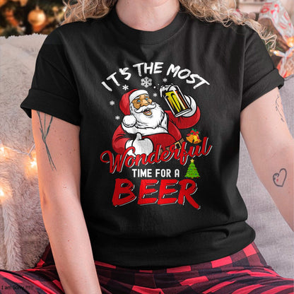 Funny Christmas Santa Claus Drinking Beer Wonderful Time T-Shirt - Christmas Unisex T-Shirt/Hoodie/Sweatshirt - NINA00