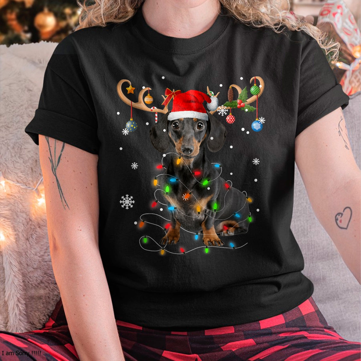 Funny Dachshund Christmas Reindeer Christmas Lights Pajama T-Shirt - Christmas Unisex T-Shirt/Hoodie/Sweatshirt - NINA00