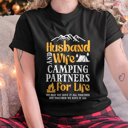 Husband Wife Camping Partners Couple Match Camper - Camping T-Shirt
