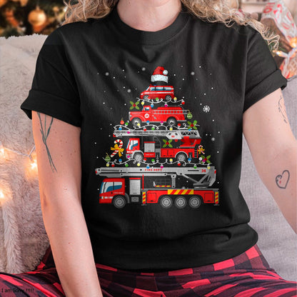 Firefighter Fire Truck Christmas Tree Lights Santa Fireman T-Shirt - Christmas Unisex T-Shirt/Hoodie/Sweatshirt - NINA00