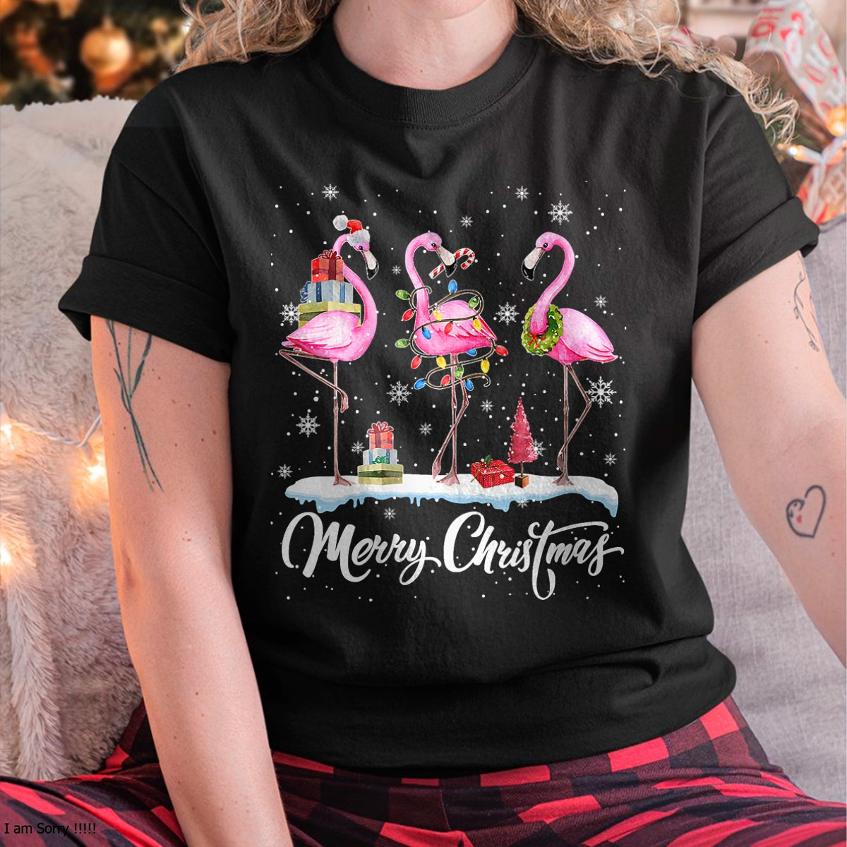 Merry Christmas Hat Santa Flamingo Light Christmas NINA T-Shirt - Christmas Unisex T-Shirt/Hoodie/Sweatshirt - NINA00