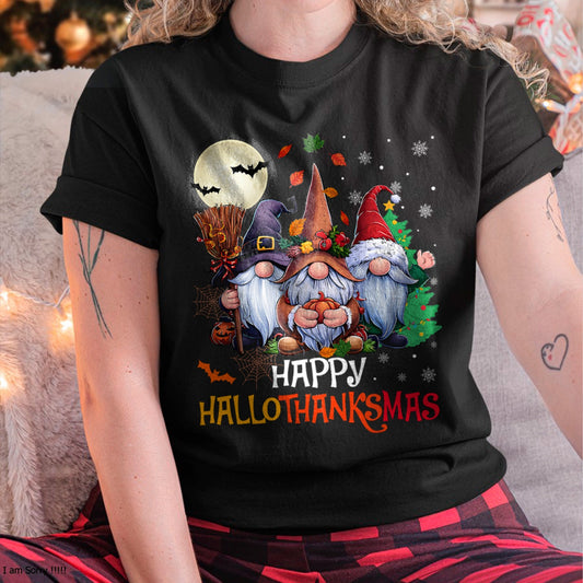 Happy Hallothanksmas Gnomes Lover Halloween Merry Christmas T-Shirt for men women (SKU-MRCM-5) FMA male