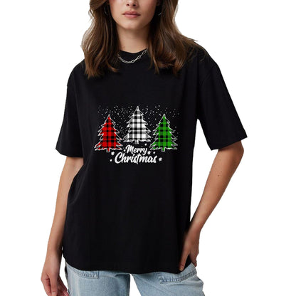 Merry Christmas Tree Xmas Buffalo Plaid Red White Green T-Shirt - Christmas Unisex T-Shirt/Hoodie/Sweatshirt - NINA00