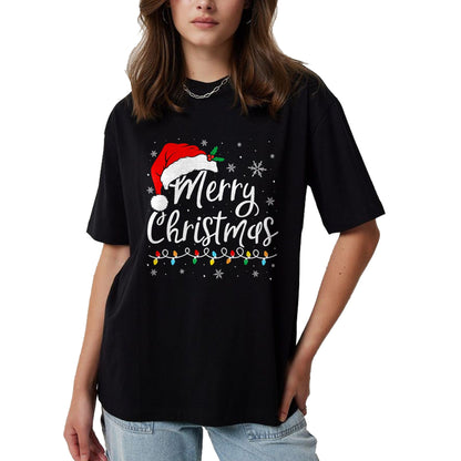 Merry Christmas Lights Santa Hat Xmas Family Matching Pajama T-Shirt - Christmas Unisex T-Shirt/Hoodie/Sweatshirt - NINA00