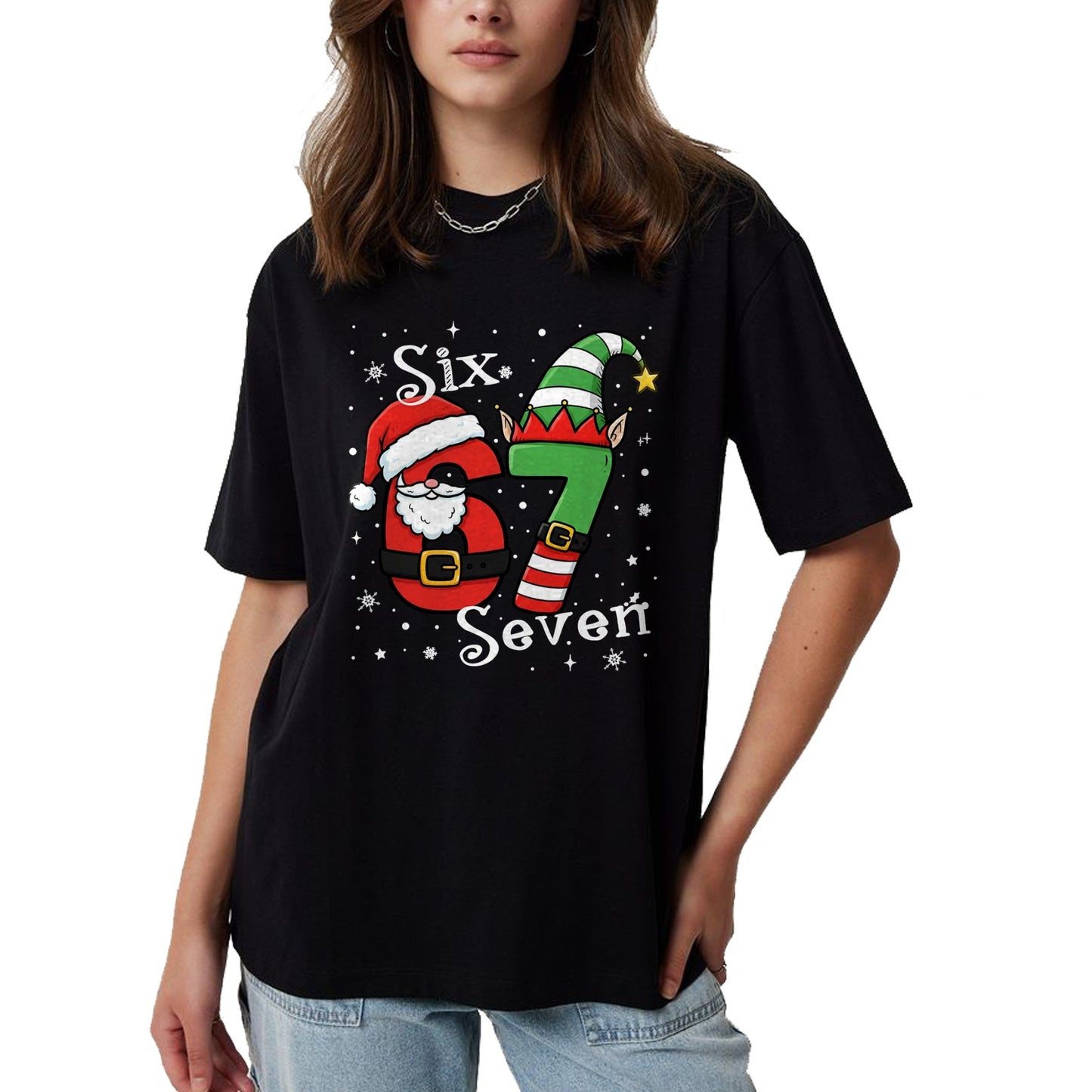 Funny Six Seven 67 Meme 6 7 Elf Santa Christmas Pajamas Kids T-Shirt  - Christmas Unisex T-Shirt/Hoodie/Sweatshirt - NINA00