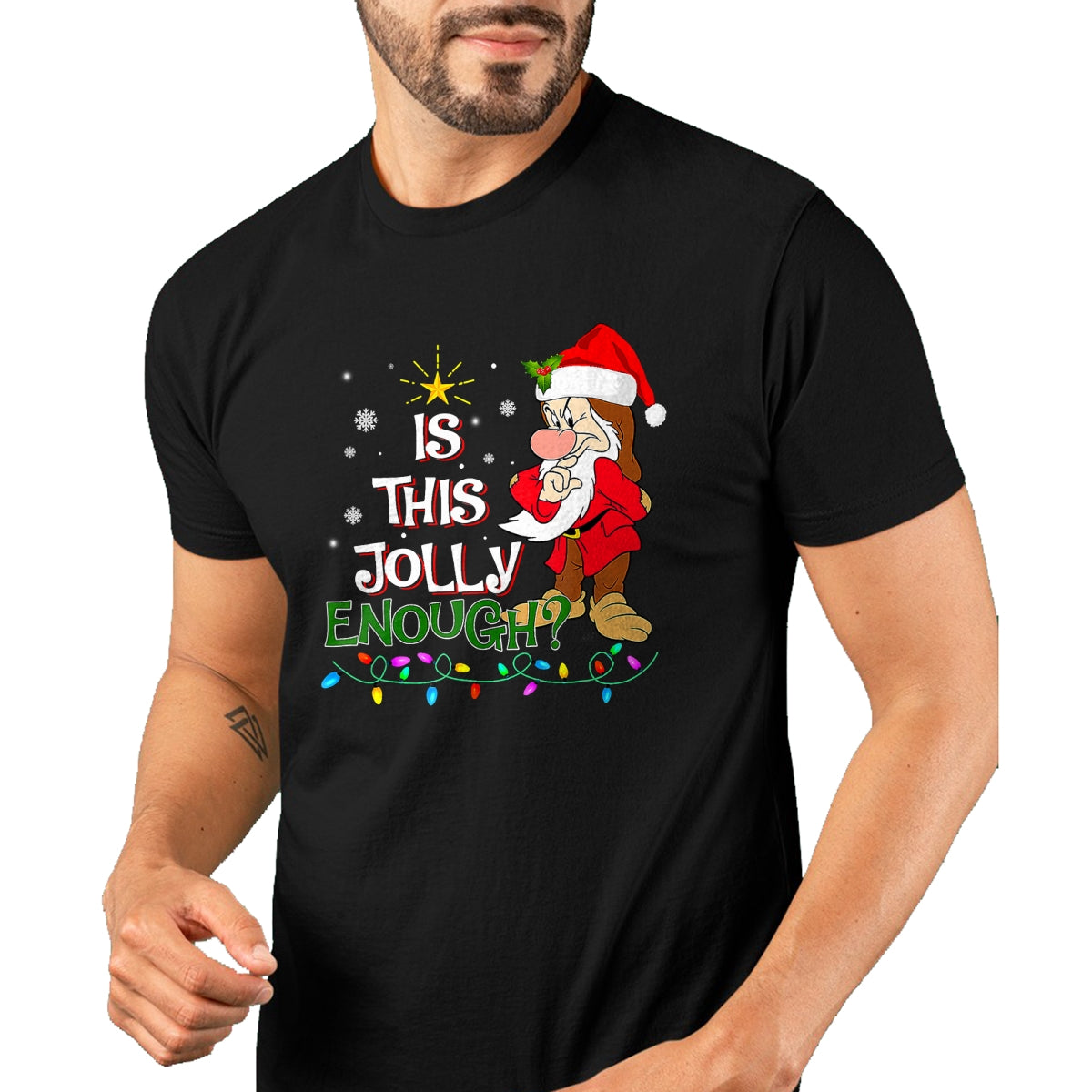 Is This Jolly Enough Grumpy Elf Pajama Christmas Lights T-Shirt - Christmas Unisex T-Shirt/Hoodie/Sweatshirt - NINA00
