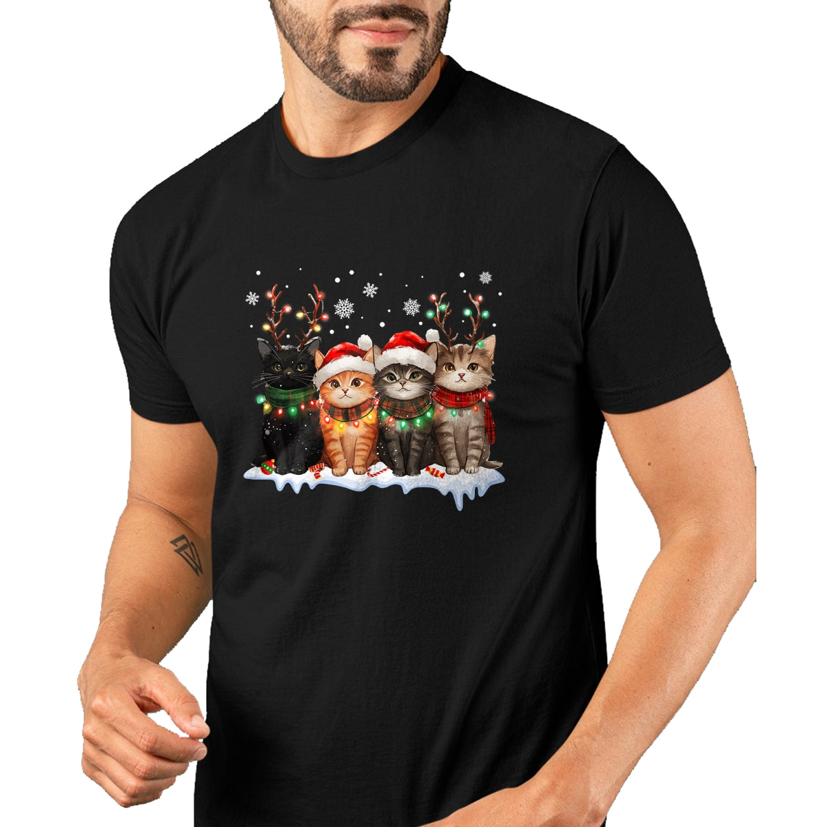 Cat Christmas Light Reindeer Santa Christmas Cat Lover T-Shirt - Christmas Unisex T-Shirt/Hoodie/Sweatshirt - NINA00