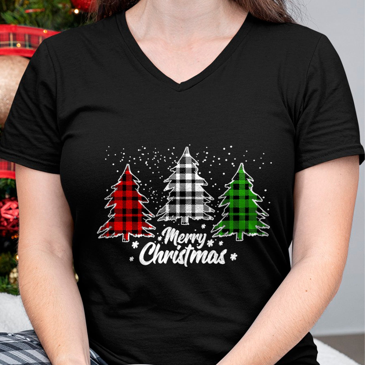 Christmas Shirts for Family, Funny christmas shirts, Christmas Unisex T-Shirt/Hoodie/Sweatshirt HLT00 - Merry Christmas Tree Xmas Buffalo Plaid Red White Green T-Shirt