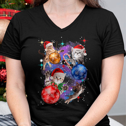 Cute Christmas Cats In Space Ornaments Graphic T-Shirt - Christmas Unisex T-Shirt/Hoodie/Sweatshirt - NINA00