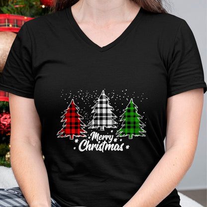 Merry Christmas Tree Xmas Buffalo Plaid Red White Green T-Shirt - Christmas Unisex T-Shirt/Hoodie/Sweatshirt - NINA00
