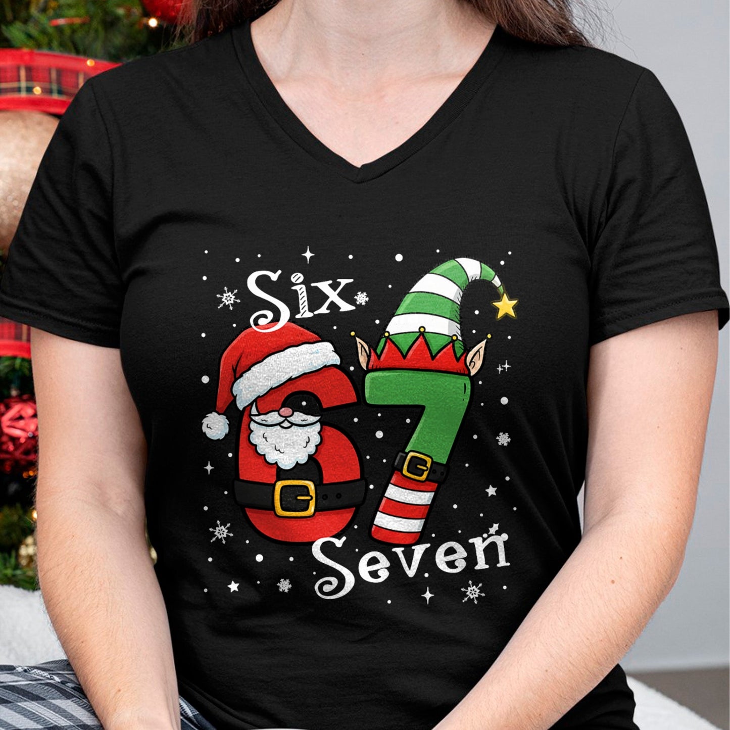 Funny Six Seven 67 Meme 6 7 Elf Santa Christmas Pajamas Kids T-Shirt - Christmas Unisex T-Shirt/Hoodie/Sweatshirt - NINA00