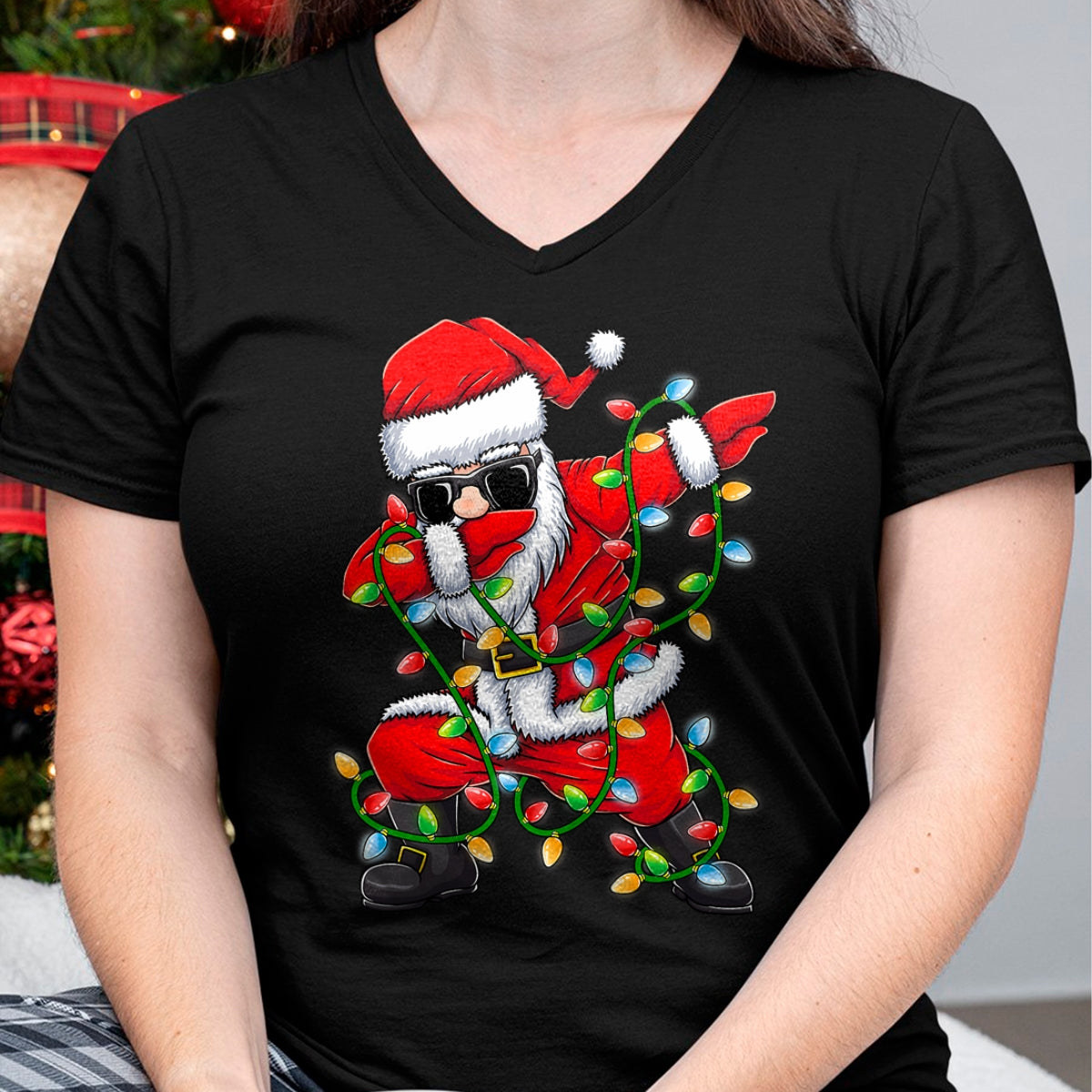 Dabbing Santa Xmas Lights Girls Boys Kids Christmas Gifts T-Shirt - Christmas Unisex T-Shirt/Hoodie/Sweatshirt - NINA00