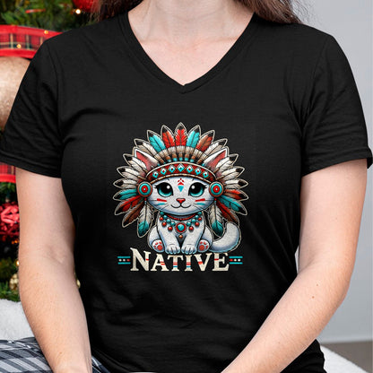 Native American T-Shirts, Vintage Native American Unisex T-Shirt/Hoodie/Sweatshirt HLT00 - Native American Day Cute American Native Indian Kawaii Cat T-Shirt (1)