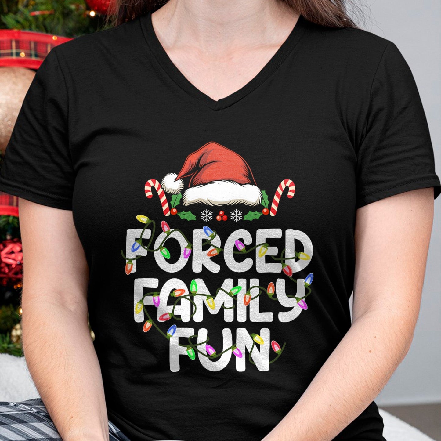Forced Family Fun Christmas Pajamas Funny T-Shirt - Christmas Unisex T-Shirt/Hoodie/Sweatshirt - NINA00