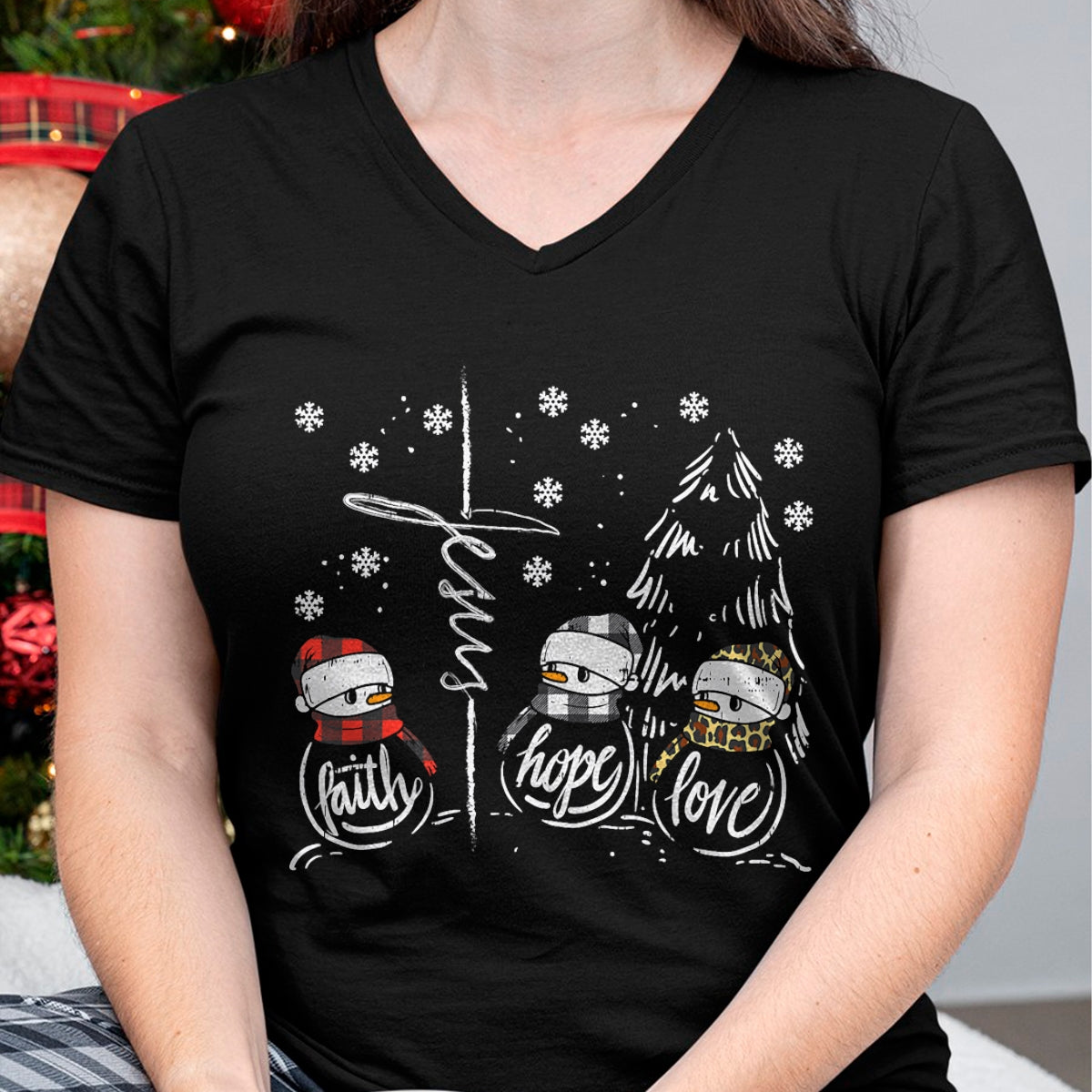 Faith Hope Love Jesus NINAman Plaid Leopard Christmas Gift T-Shirt - Christmas Unisex T-Shirt/Hoodie/Sweatshirt - NINA00